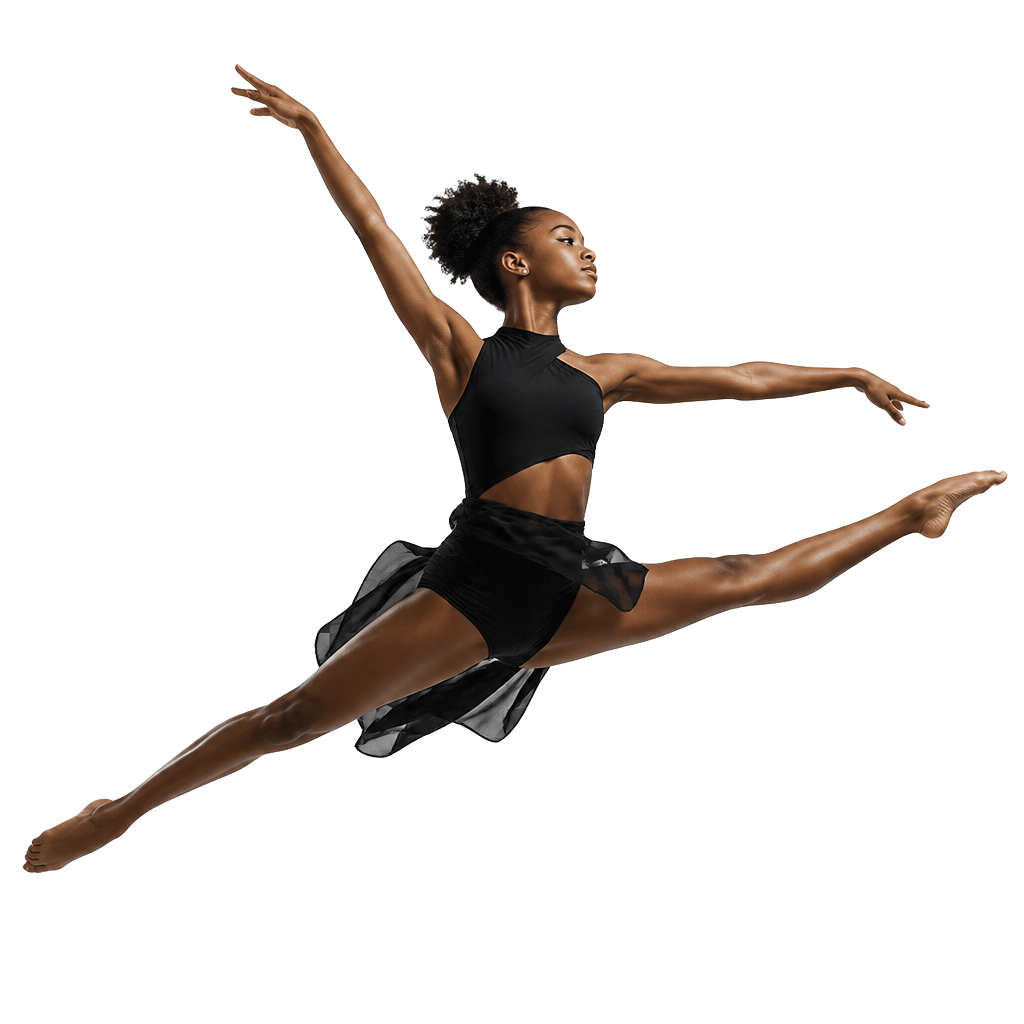 Teen dancer performing a grand jeté leap